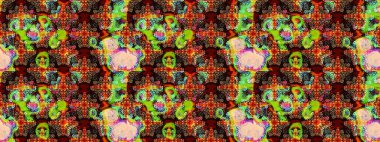 Renkli Bahar Teması eskiz kalıbı. Raster illüstrasyonundaki çiçek desenli çizim. Düz Çiçek Elementleri Tasarımı. Süslü kumaş deseni.