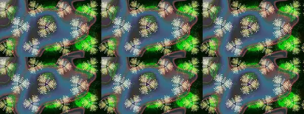 Modern stil dokusu. Çiçek desenli raster, mavi ve yeşil çizgi grafik deseni soyut raster arkaplan.