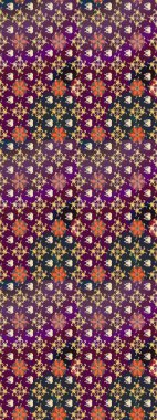 Halk tarzı. Parlak renkli çiçekleri ve mor renkli yaprakları olan harika bir çiçek deseni. Modern çiçek arkaplanı. Moda baskıları için zarif bir şablon.