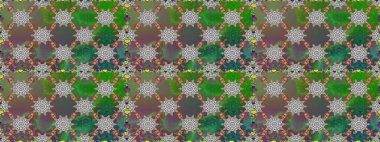 Asya tekstil tarzında. Raster illüstrasyonu. Kusursuz çiçek deseni. Yeşil ve gri renkli çiçekler. Raster illüstrasyonu.