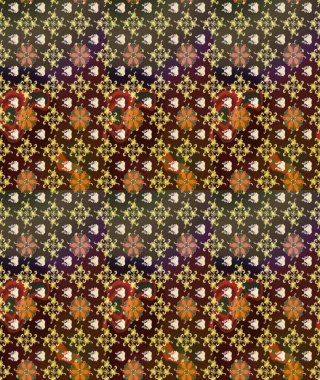 Raster illüstrasyonundaki çiçek desenli çizim. Çiçekler suluboya tarzında kahverengi ve mor renkte.