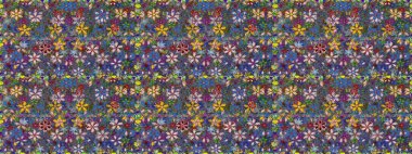 Kusursuz çiçek deseni. Raster illüstrasyonu. Düz Çiçek Elementleri Tasarımı. Mavi ve gri renkte çiçekler. Asya tekstil tarzında. Renkli Bahar Teması Kusursuz Arkaplan.