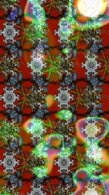 Renkli Bahar Teması eskiz kalıbı. Düz Çiçek Elementleri Tasarım Raster illüstrasyonu. Kahverengi, yeşil ve kırmızı renkte çiçekler. Çiçek eskiz kalıbı geçmişi.