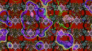 Çiçek tasarımı için inanılmaz bir kolaj cenneti tarzı. Parlak çiçekli kolaj çiçekleri kırmızı, kahverengi ve yeşil. Çiçekli zambaklar eskiz arka planı.