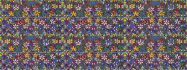 Kusursuz çiçek deseni. Raster illüstrasyonu. Düz Çiçek Elementleri Tasarımı. Mavi ve gri renkte çiçekler. Asya tekstil tarzında. Renkli Bahar Teması Kusursuz Arkaplan.