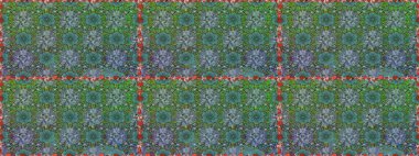 Raster. Yeşil ve mavi renkte güzel çiçeklerle kusursuz desen, suluboya çiçek deseni, duvar kağıdı, kart veya kumaş için fayanslı.