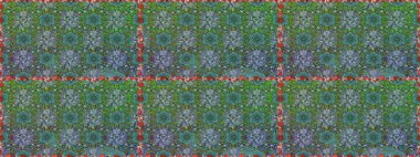 Raster. Yeşil ve mavi renkte güzel çiçeklerle kusursuz desen, suluboya çiçek deseni, duvar kağıdı, kart veya kumaş için fayanslı.