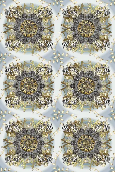 Altın desenli gri, bej ve nötr renklerde altın elementler. Barok tarzında duvar kağıdı tasarımı için kusursuz damaske deseni arkaplanı. Süslü raster dekorasyonu.