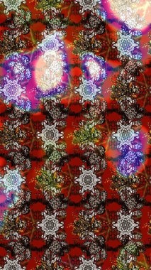 Kahverengi renkli etnik çiçeklerin olduğu zarif bir eskiz modeli. Asya Tekstil 'inde Raster Çiçek İllüstrasyonu.