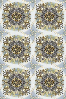 Altın desenli gri, bej ve nötr renklerde altın elementler. Barok tarzında duvar kağıdı tasarımı için kusursuz damaske deseni arkaplanı. Süslü raster dekorasyonu.