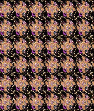 Retro tekstil tasarım koleksiyonu. Siyah üstüne siyah. 1950-1960 motifleri. El çizimi çiçek unsurları olan soyut çizim raster deseni. Çiçekli ipek eşarp..