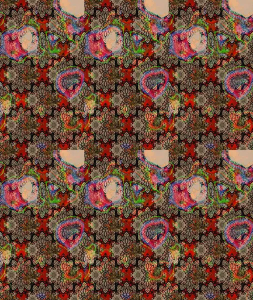 Birçok bej ve soyut çiçekli tropikal çizim deseni. Küçük çiçekteki sevimli çiçek deseni. Varicolobeige raster çizimi.