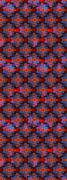 Raster illüstrasyonu. Kırmızı ve menekşe rengi üzerine karalamalar çizilmiş çiçek deseni.