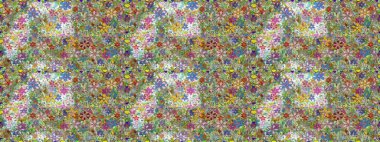 Düz Çiçek Elementleri Tasarımı. Kusursuz çiçek deseni. Güzel kumaş deseni. Raster illüstrasyonu. Renkli Bahar Temalı Kusursuz Arkaplan. Asya tekstil tarzında.
