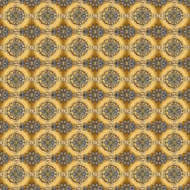 Raster geleneksel sarı ve kahverengi renklerde kusursuz desen. Barok tarzında kusursuz bir doğulu süsü..