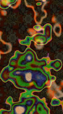 Çiçek desenli çizim. Raster illüstrasyonu. Kahverengi ve yeşil renkli Asyalı tekstil.