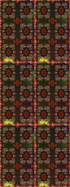 Asya tekstil tarzında. Renkli Bahar Temalı Kusursuz Arkaplan. Kusursuz çiçek deseni. Düz Çiçek Elementleri Tasarımı. Kahverengi ve gri renkli çiçekler. Raster illüstrasyonu.