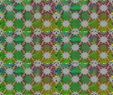 Raster illüstrasyonu. Klasik çiçek tasarımı elementleri. Yeşil ve gri kıvırcık çiçekler yeşil ve gri renklerde.