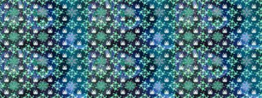 Renkli desenli eskiz deseni, mavi çiçekler ve dekoratif elementlerle. Eskiz geçmişi. Raster illüstrasyonu. Kumaş, tekstil, duvar kağıdı baskısı için. Antika retro tarzı.