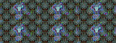 Süslü kumaş deseni. Raster illüstrasyonundaki çiçek desenli çizim. Renkli Bahar Teması eskiz kalıbı. Düz Çiçek Elementleri Tasarımı.