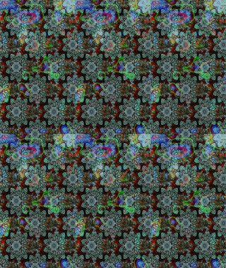 Yeşil renkli etnik çiçeklerle süslenmiş zarif bir eskiz şekli. Raster Çiçek İllüstrasyonu güzel tekstil..