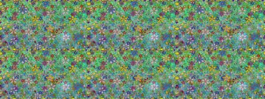 Raster illüstrasyonu. Yumuşak, bahar çiçekleri yeşil ve mavi renklerde. Çiçekli, pürüzsüz bir desen. Raster çiçekleri klasik tarzda resmedilir..