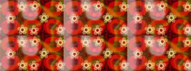 Raster illüstrasyonu. Dekoratif simetri arabesk. Ortaçağ çiçek desenini çiz. Turuncu, kırmızı ve kahverengi renklerde altın. Doğum günü, davetiye ya da afiş için tebrik kartı.