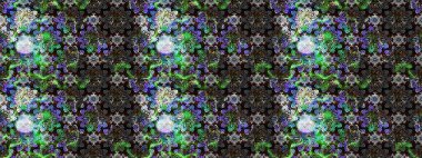 Raster Floral Illustration, Asyalı tekstil. Gri renkli etnik çiçeklerle zarif eskiz deseni.