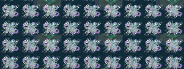 Çiçek süslemeli çizim deseni. Raster illüstrasyonu. Mavi renkte çiçekler.