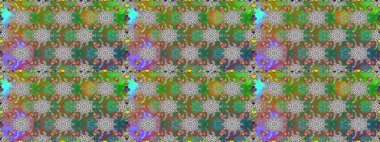 Yeşil ve kahverengi renkli, parlak çiçekli, soyut, pürüzsüz desen. Çiçeksel elementlerle süslenmiş zarif raster dokusu. Küçük çiçekte şirin bir çiçek deseni var..