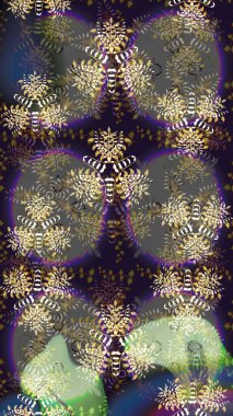 Suluboya elle çizilmiş çiçek desenli eskiz deseni. Parlak renkli fantezi çiçekleri, yapraklar, gri renkli tomurcuklar.