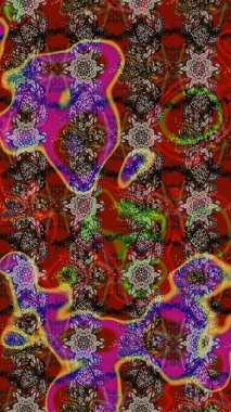 Raster illüstrasyonu. Eskiz arkaplan modeli. Kahverengi ve kırmızı renklerde yaprakları olan yabani çiçekler. Suluboya, elle çizilmiş.