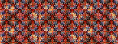 Raster illüstrasyonu. Renkli Bahar Teması eskiz kalıbı. Güzel kumaş deseni. Asya tekstil tarzında. Düz Çiçek Elementleri Tasarımı. Çiçek desenini çiz.