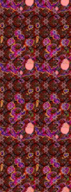 Raster illüstrasyonu. Asya tekstil tarzında. Çiçek desenli çizim. Kahverengi ve kırmızı renkte çiçekler. Renkli Bahar Teması eskiz kalıbı. Düz Çiçek Elementleri Tasarımı.