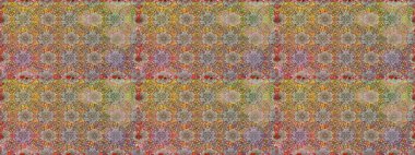 Eski usul. Kumaş, tekstil, duvar kağıdı baskısı için. Raster illüstrasyonu. Renkli şal desenli, kahverengi ve bej çiçekli ve dekoratif elementli kusursuz desen. Kusursuz arkaplan.