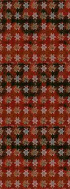 Kahverengi ve kırmızı arka planda. Tekstil, kumaş, ambalaj, hatıra defteri için hoş bir çiçek arkaplanı. Çocuksu tasarım. Elle çizilmiş karalama çiçekleri ile pürüzsüz desen.