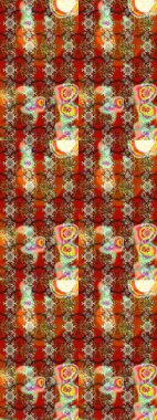 Parmak izi, kumaş, duvar kâğıdı, tekstil için raster dokusu. Renkli grunge, soyut arkaplanı kolonya ve kırmızı çiçeklerle süslüyor. Nakış desenli çiçek deseni..