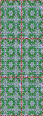 Raster illüstrasyonu. Çiçek süsü ile kusursuz desen. Yeşil ve mavi renkte çiçekler.