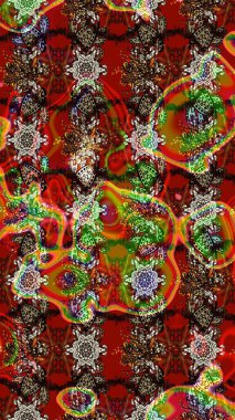 Renkli Bahar Teması eskiz kalıbı. Raster illüstrasyonundaki çiçek desenli çizim. Kahverengi ve kırmızı renkte çiçekler. Düz Çiçek Elementleri Tasarımı.