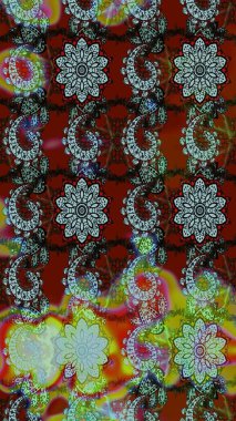 Modern çiçek arkaplanı. Halk tarzı. Moda baskıları için zarif bir şablon. Kırmızı ve nötr renklerde yapraklar ve parlak renkli çiçeklerle muhteşem bir çiçek deseni..