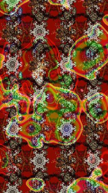 Renkli Bahar Teması eskiz kalıbı. Raster illüstrasyonundaki çiçek desenli çizim. Kahverengi ve kırmızı renkte çiçekler. Düz Çiçek Elementleri Tasarımı.