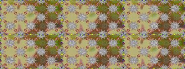 Raster illüstrasyonu. Çiçeklerle suluboya desenli çiçek deseni. Tarafsız ve kahverengi renklerde Asyalı tekstil.