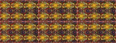 Çiçekli kusursuz retro desen. Düz Çiçek Elementleri Tasarımı. Renkli Yaz Temalı Kusursuz Arkaplan. Kahverengi ve sarı renkte çiçekler.