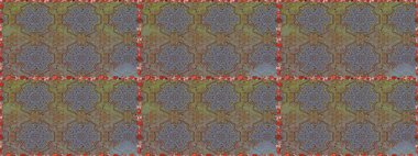 Düz Çiçek Elementleri Tasarımı. Asya tekstil tarzında. Renkli Bahar Temalı Kusursuz Arkaplan. Raster illüstrasyonu. Kahverengi ve gri renkli çiçekler. Kusursuz çiçek deseni.