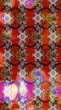 Suluboya elle çizilmiş çiçek desenli eskiz deseni. Parlak renkli fantezi çiçekleri, yapraklar, kahverengi ve kırmızı renkli tomurcuklar kahverengi ve kırmızı.