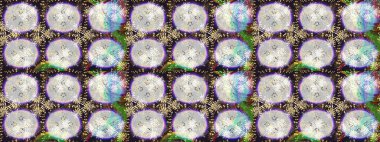 Suluboya elle çizilmiş çiçek desenli eskiz deseni. Parlak renkli fantezi çiçekleri, yapraklar, tarafsız renklerde tomurcuklar.