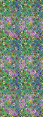 Patlayan çiçekler soyut olarak yerleştirilmiş. Yumuşak, bahar çiçekleri yeşil ve mavi renklerde. Raster illüstrasyonu. Raster deseni.