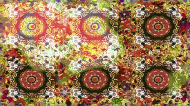 Renkli unsurlarla hareketli arka plan görüntüleri. Çiçekler. Eski model. Bayrak tarzı. Video kaydı. Şablon. Döngü. Kusursuz..