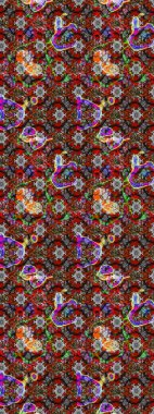 Düz Çiçek Elementleri Tasarımı. Çiçek desenli çizim. Asya tekstil tarzında. Renkli Bahar Teması eskiz kalıbı. Raster illüstrasyonu. Gri ve kahverengi renkte çiçekler.