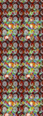 Çok renkli ve kahverengi zarif küçük çiçekler ve gri ve kahverengi renkli komik böcekler, raster deseni, illüstrasyon.